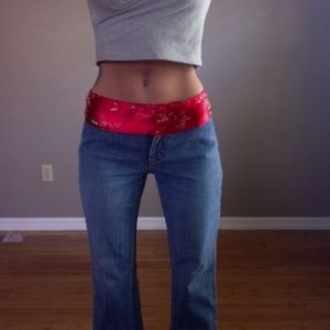 Y2K Asian Cropped Flair Jeans by I.N.C.